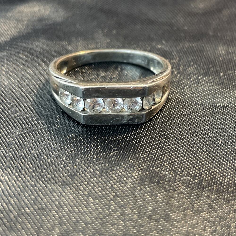Vintage CN 925 Sterling Silver Channel Set Cubic Zirconia Signet Ring Sz 11